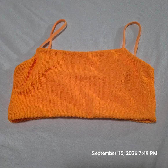 Cyn & Luca Other - Cyn & Luca Womens Neon Orange Smocked Crinkle Bikini Top Square Neck Large NWT